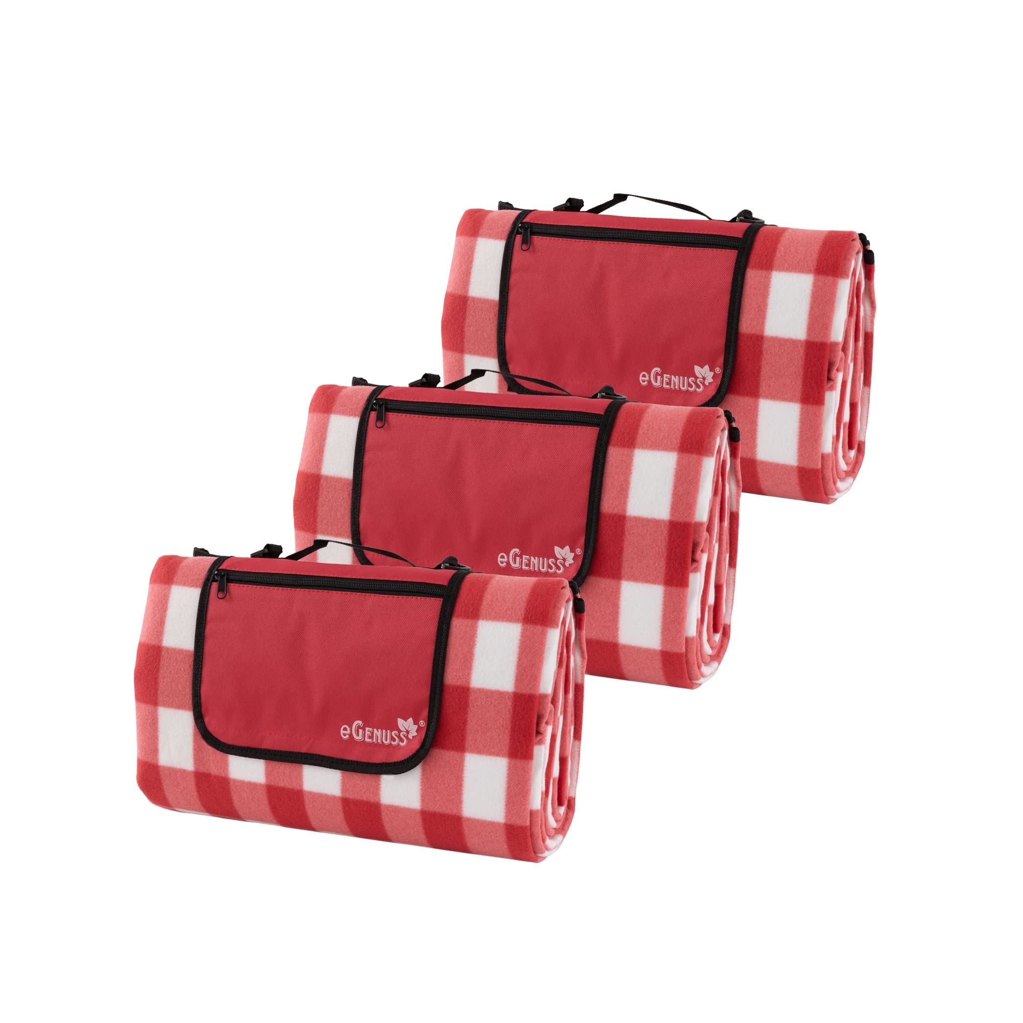 Set da 3 Coperta picnic retro impermeabile con tasca, manico e tracolla | Telo picnic plaid ROSSO