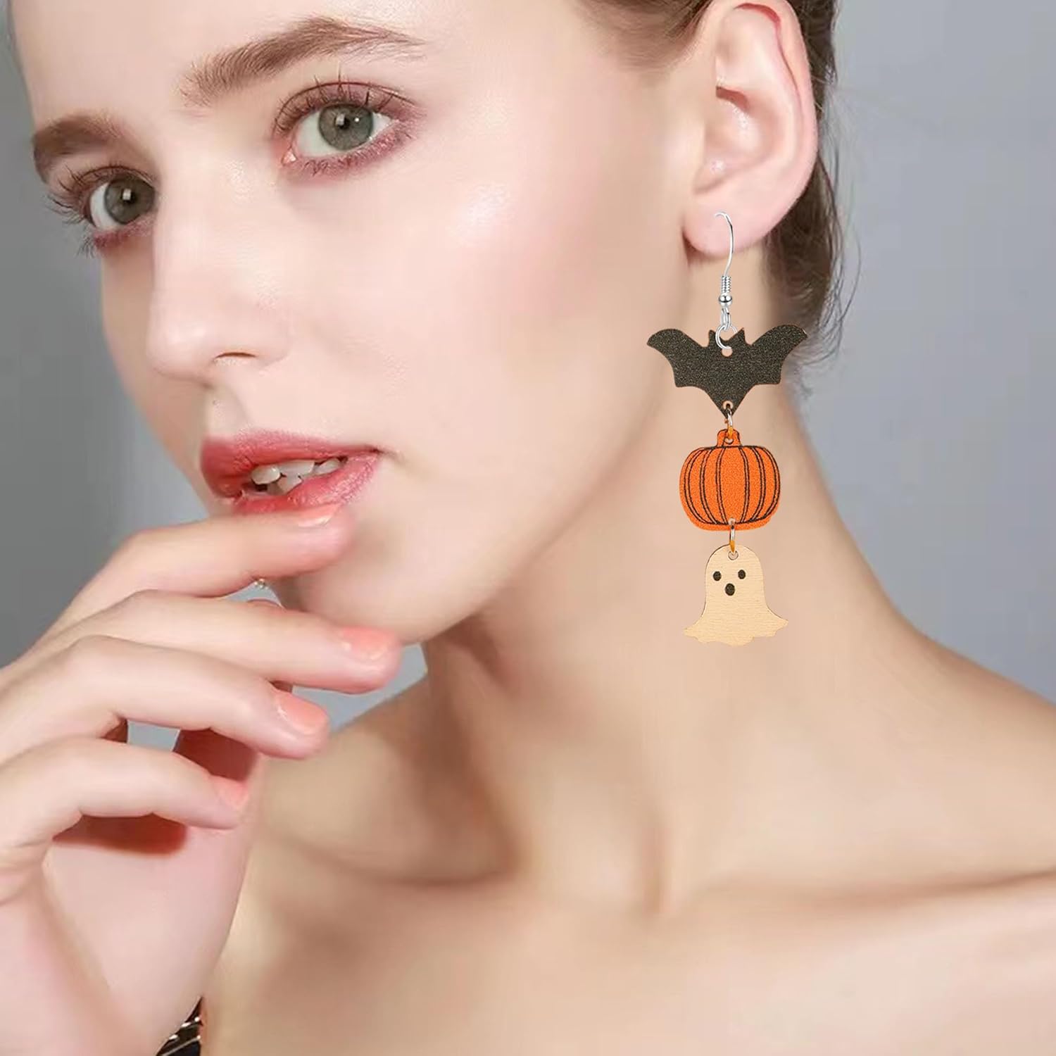 GBAHFY Halloween Gothic Bat Ghost Pumpkin Dangle Earrings Pumpkin Maple Leaf Coffee Cup Drop Earrings for Women - Image 7