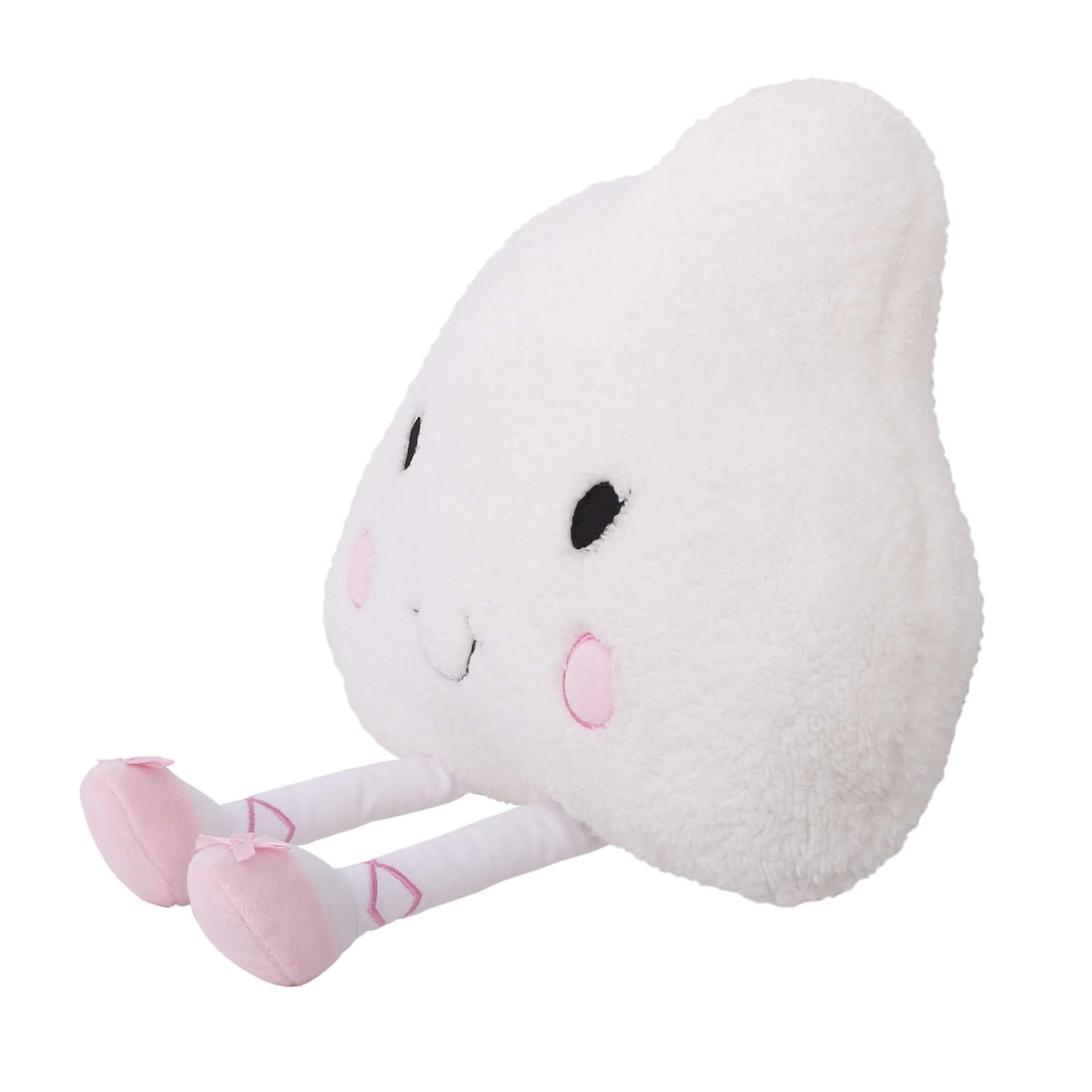 NoJo White Cloud with Pink Embroidered Face & Ballerina Slippers Decorative Shaped Pillow, White, Pink