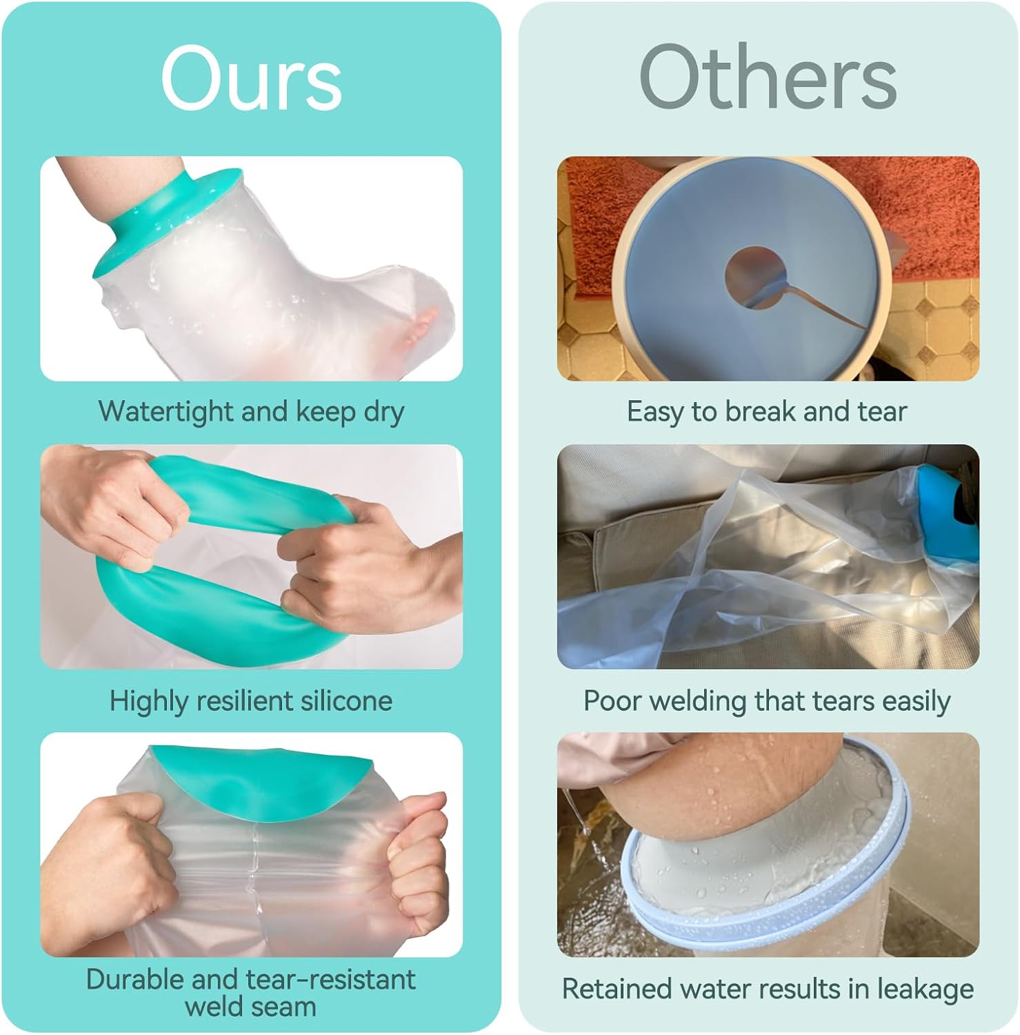 Waterproof Foot Cast Cover for Showering, Silicone Foot Shower Protector, Soft Comfortable Watertight Protection to Ankle Cast, Toe Bunion Post Surgery