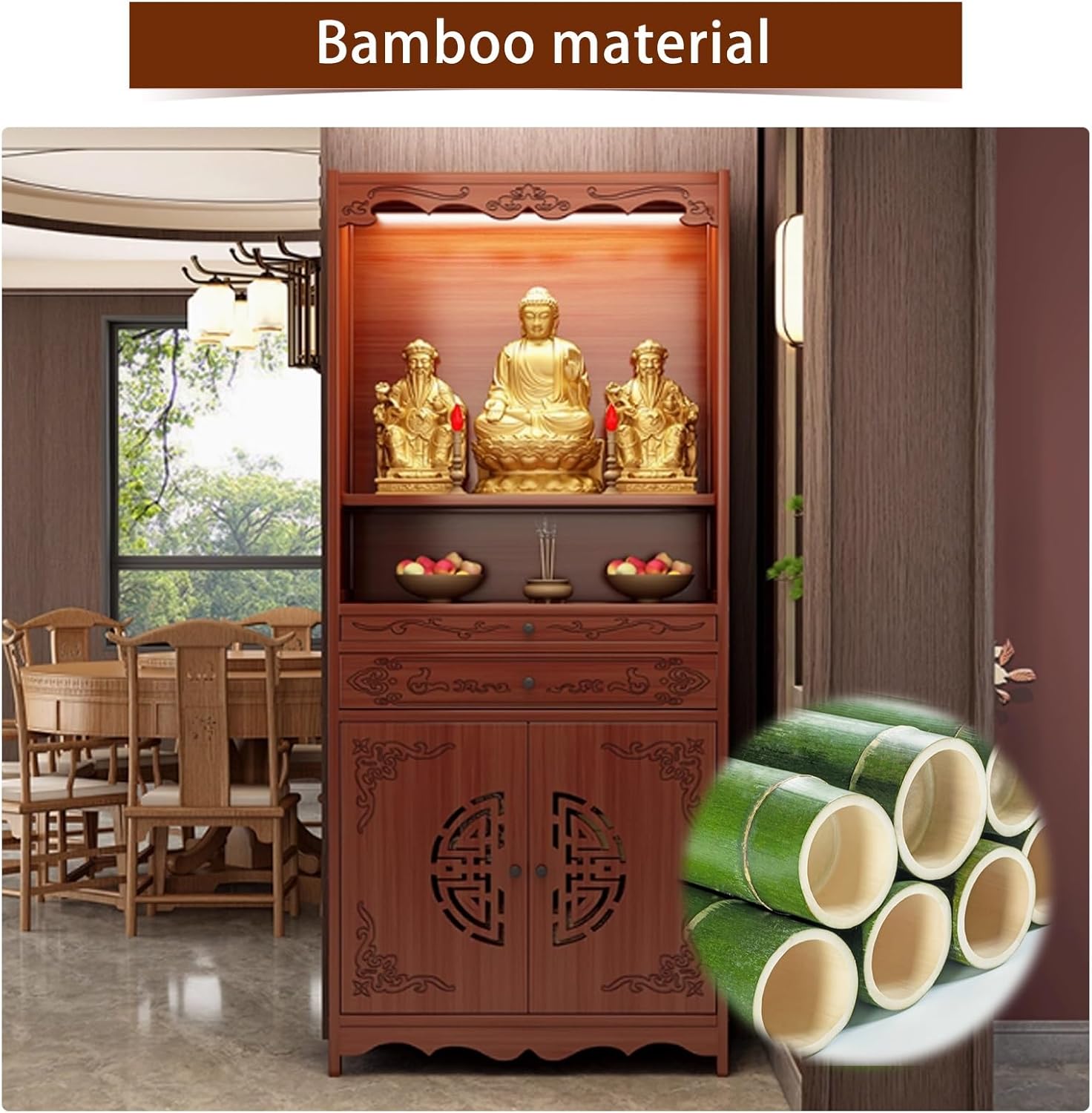 Altar Table with Storage,Buddha Altar Table,Bamboo Altar Cabinet,Buddhist Table with Drawer for Home Use,Chinese Buddhist Cabinet for Living Room