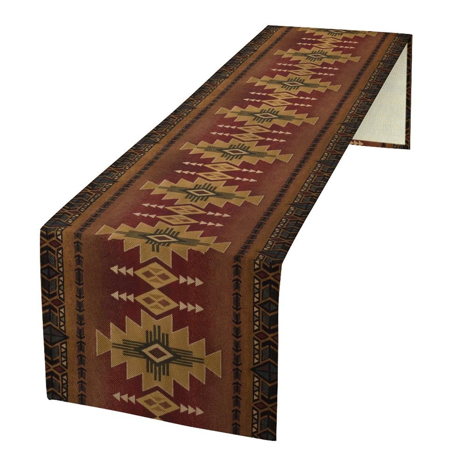 FocusbriteAztec Southwestern Native Design Table Runner Cloth,Bohemian Tribal Ethnic Vintage Geometric Pattern Home Kitchen Living Room 13x90 Inch