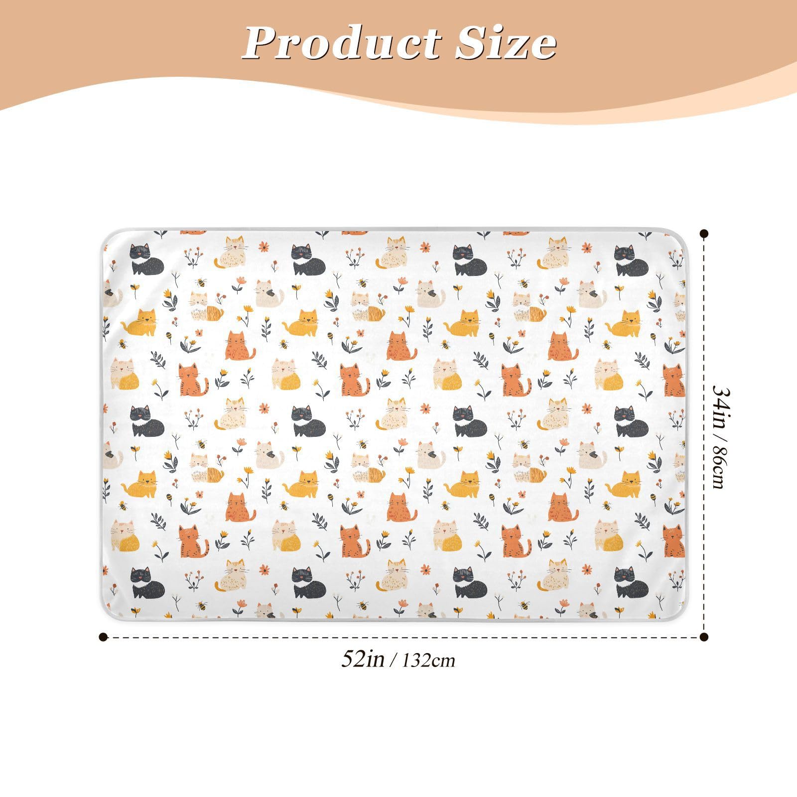Cartoon Sweet Cat White Bed Underpads Waterproof Washable Baby Diaper Changing Pad Breathable Incontinence Pads for Baby Boys Girls , 52