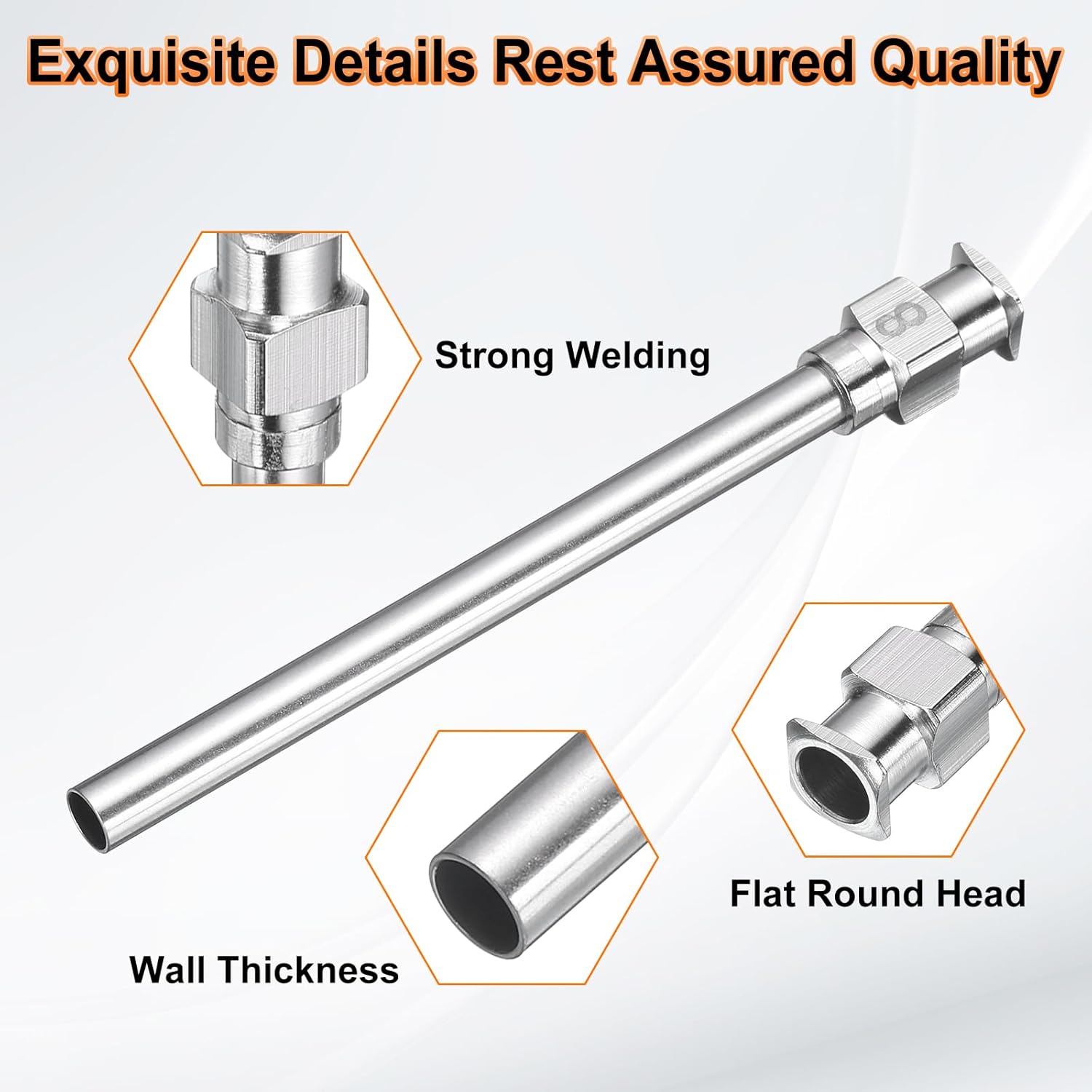 Generic 10pcs Dispensing Needles 8 Gauge 4 Inch Stainless Steel Blunt Tip Luer Connector for Refilling Glue Oil Thick Liquids Ink Lab Use, Silver