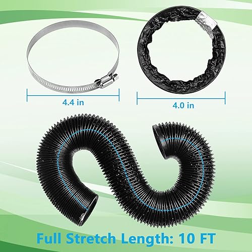 Miniatura 2 de Funmit Manguera de ventilación de aluminio ajustable flexible de 4 pulgadas y 10 pies con 2 abrazaderas de conducto de metal, tubo de PVC compatible