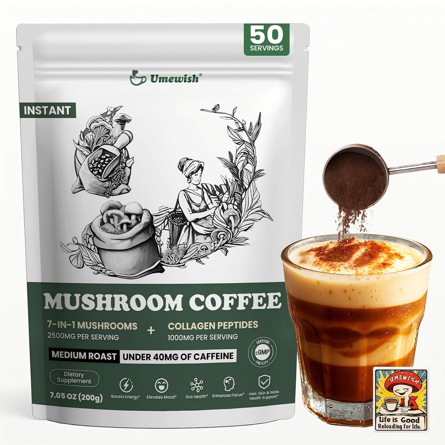Mushroom Coffee Instant with Marine Collagen & Adaptogens