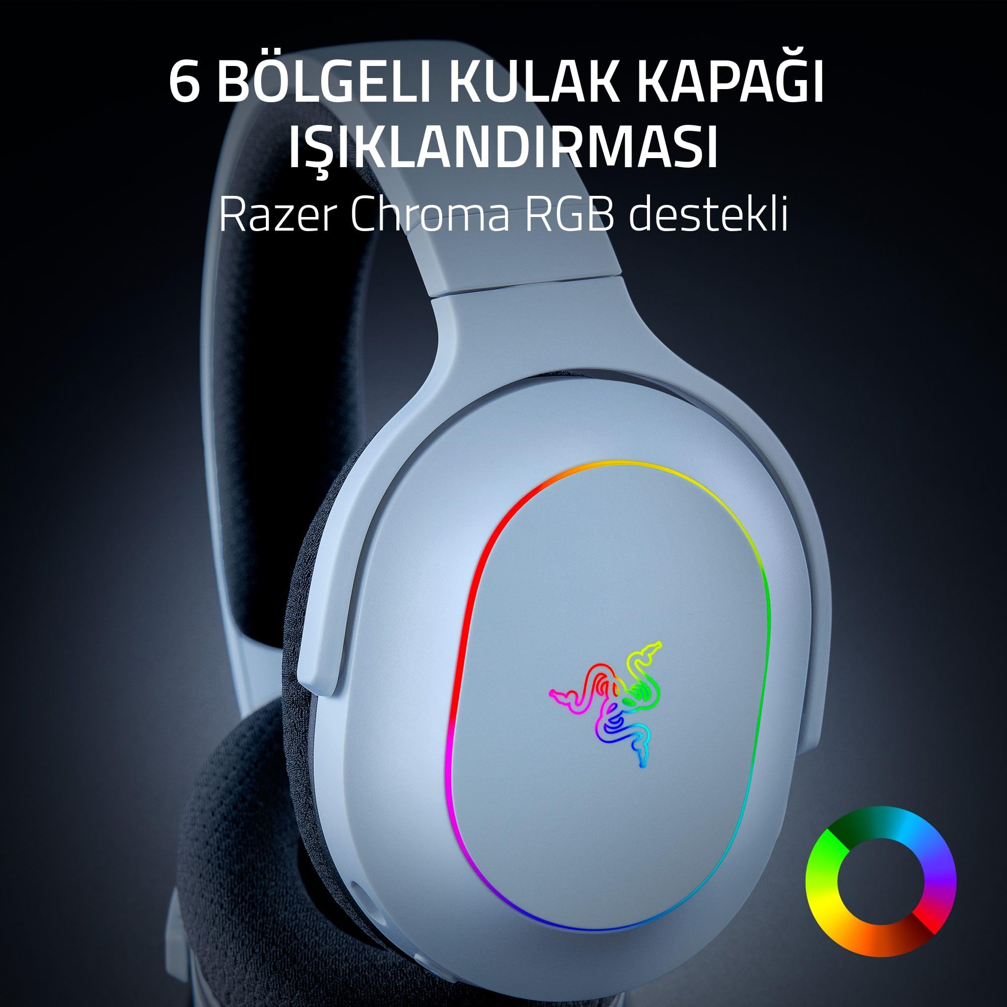 Razer Barracuda X Chroma - 6 Bölge Chroma RGB ile Kablosuz Çok Platformlu Oyun Kulaklığı (SmartSwitch Hyperspeed & Bluetooth, 40mm Sürücüler, Çıkarılabilir Kardioid Mikrofon) Beyaz