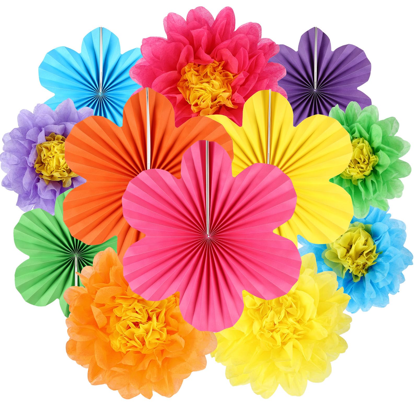 BestoFun 12er Set Papier Blumenfächer & Papierblumen Pompons Mexiko Hängende Girlande Dekoration für Hochzeit Geburtstagsfeier Gartenparty Tischdeko