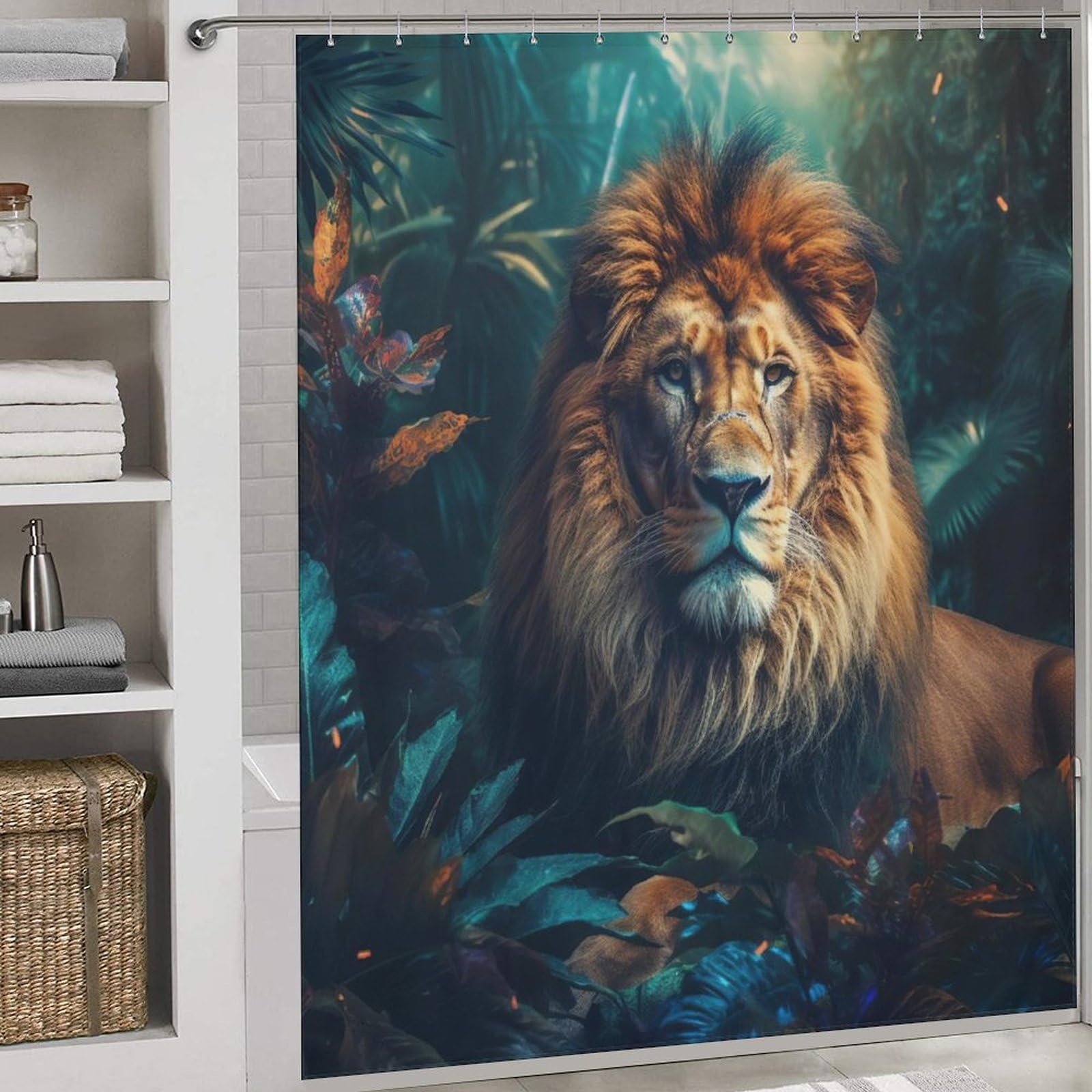 Lion rideau de douche imperméable 183x183 cm pour baignoire de salle de bain moderne