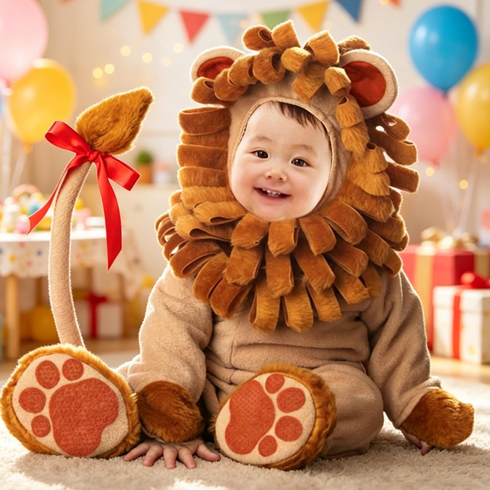 predolo Combinaison déguisement bébé Animal, Costume Cosplay, Combinaison à Capuche Originale, Tenue pour Halloween, Jeu rôle et Festival, Lion, XL