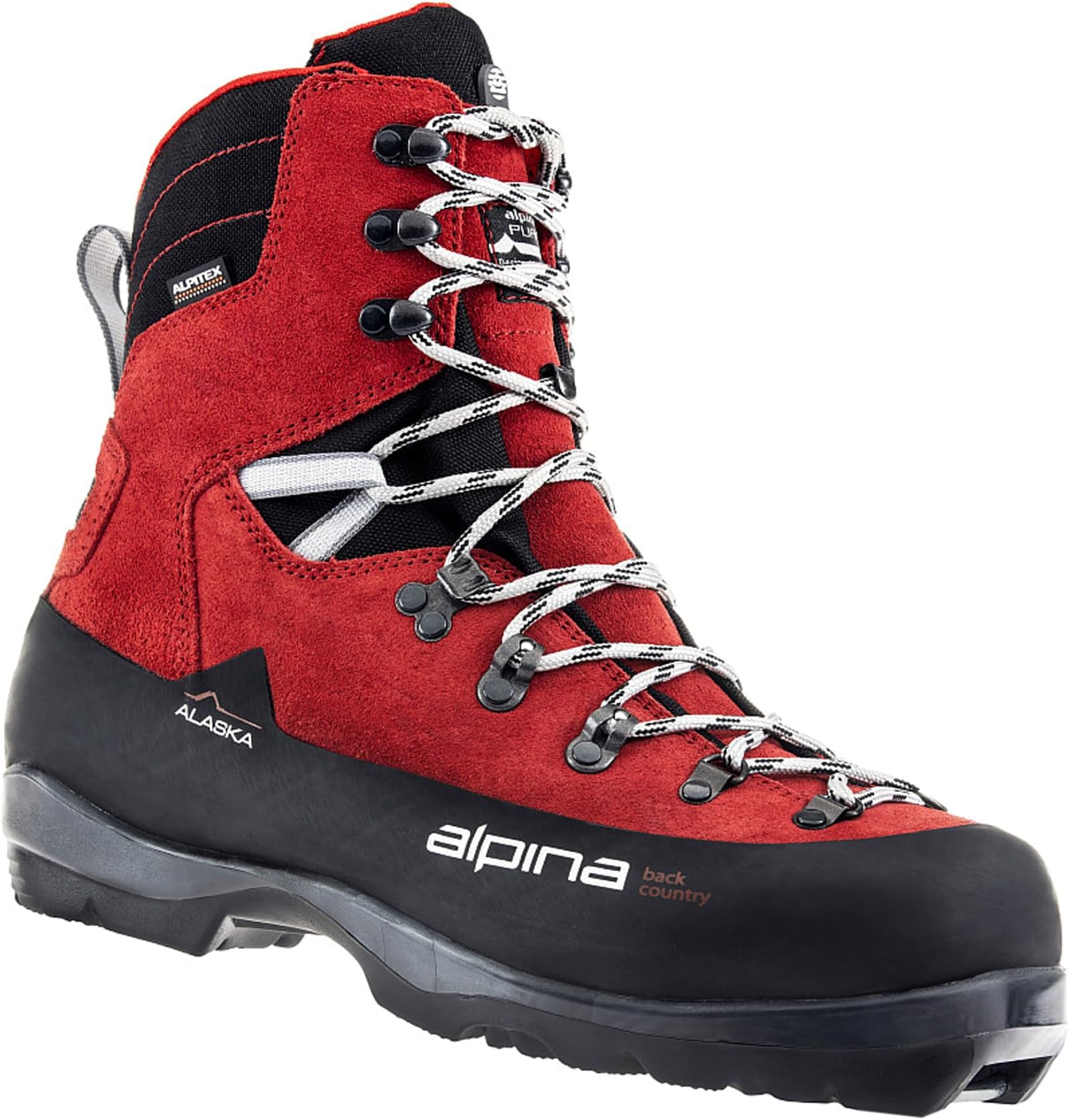 Sports Alaska Leather Backcountry Cross Country Nordic Ski Boots, Red, Euro 37