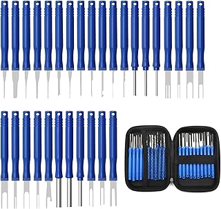 TNSLAND 30 Herramientas de extracción de terminales para desbloquear Cables de Coche, Azul Juego de Herramientas de extracción de terminales con Caja para la mayoría de terminales de Conector