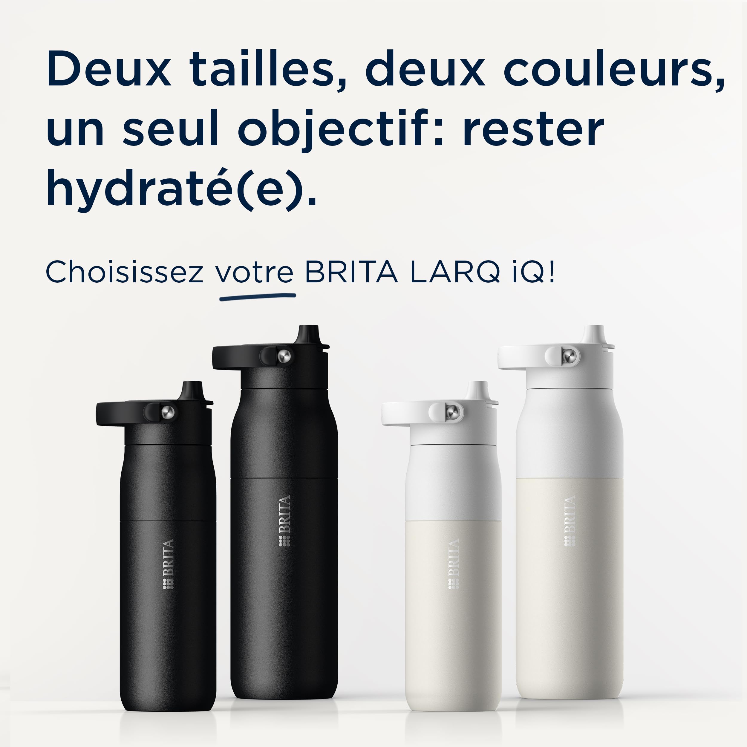 BRITA LARQ iQ gourde filtrante connectée noire 680 ml en inox, appli suivi hydratation, filtre charbon actif + LED UV-C, réduit jusqu’à 99,99% des bactéries, PFAS et micro-impuretés.