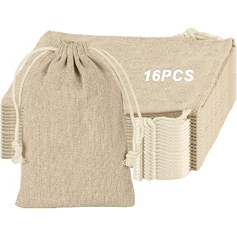 Pack of 16 Fabric Bags with Drawstring Cotton Bags 10 x 15 cm