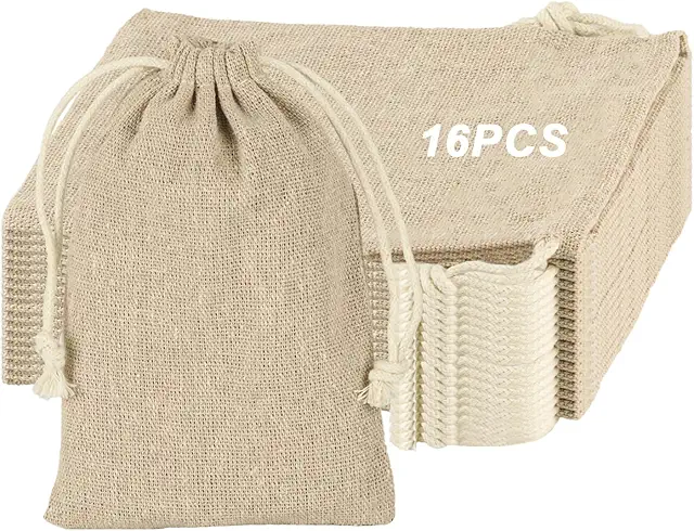 Sacchetti in Iuta 16 Pezzi 10x15 cm con Coulisse - Cotone/Lino Riutilizzabili