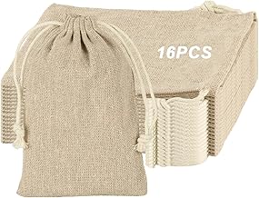 16 Pcs 10x15 cm Cotton Drawstring Bags - Small Hessian Burlap Pouches for Jewelry, Birthday Party, DIY Craft, Wedding Favors (Gift Bags)