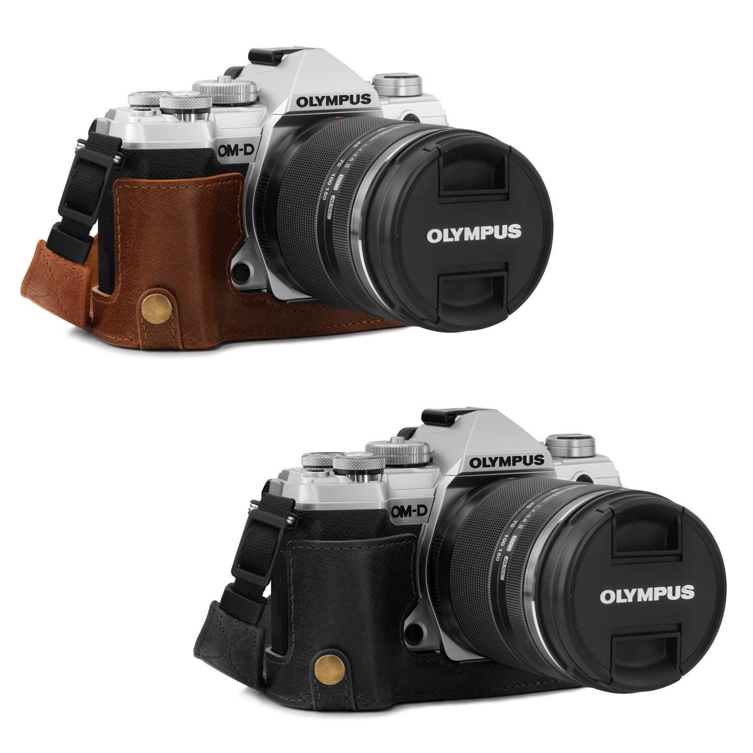 MegaGear Ever Ready - Mezza custodia in vera pelle per fotocamera compatibile con Olympus OM-D E-M5 Mark III