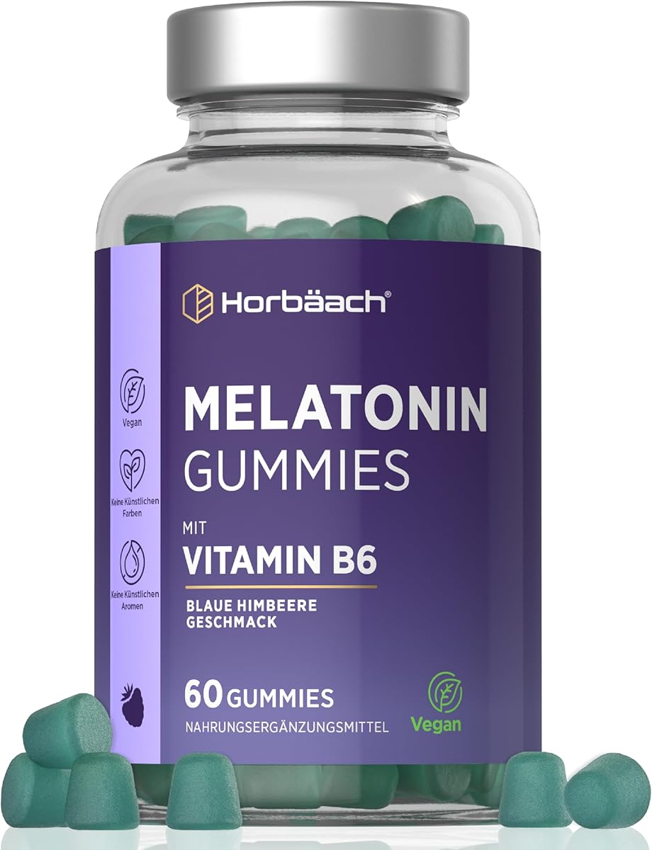 Melatonin Gummies with Vitamin B6 | High Dose Melatonin | 2 Month Supply - 60 Gummy Bears | Made in the EU | Optimal Dose | Horbaach