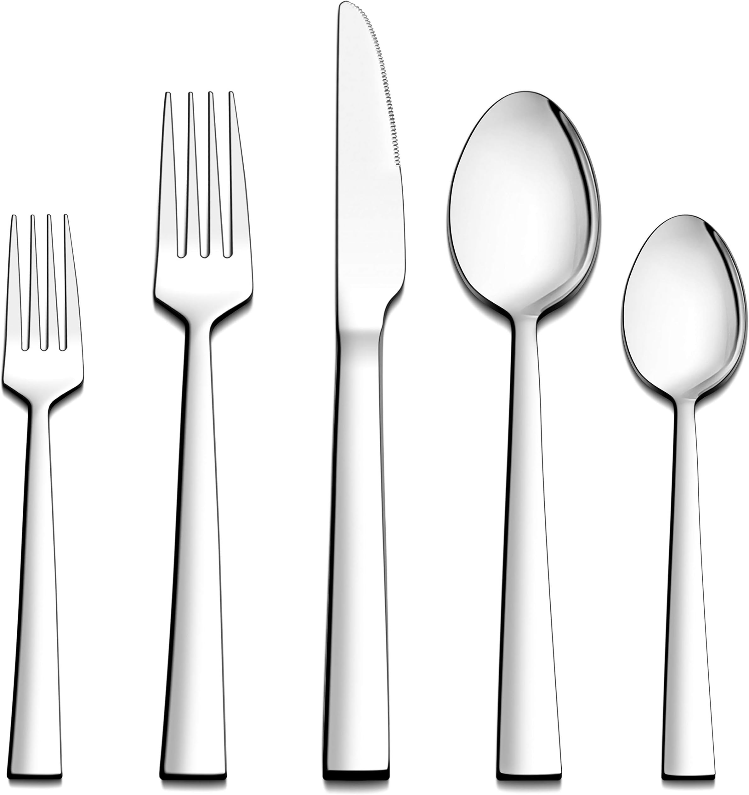 LIANYU 40-Piece Silverware Set, Stainless Steel Square Flatware Cutlery Set for 8, Eating Utensils Tableware Include Knives Forks Spoons, Dishwasher Safe
