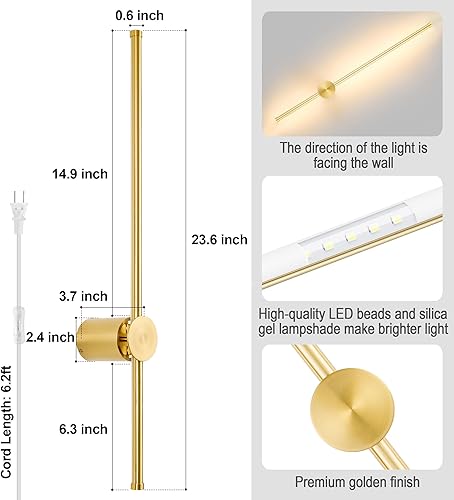 Miniatura 6 de GOODATE Juego de dos apliques de pared con control remoto, colores continuos 3000K-6500K y atenuación continua, cableado o enchufe, rotación de 180,