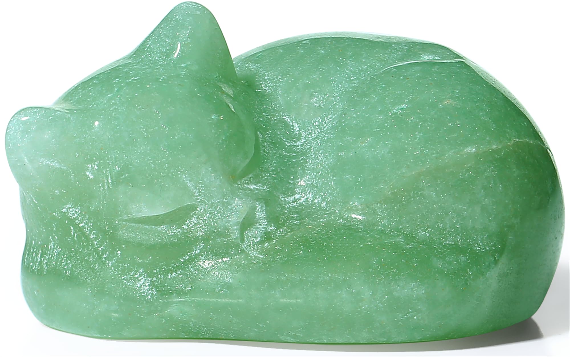 YATOJUZI 2" Cat Decors Statues Green Aventurine Crystals Sleeping Cats Gemstone Hand-Carved Cute Animal Statue Figurine Home Office Desk Decor Lucky Energy Reiki Kitten Ornaments Gifts for Women Men