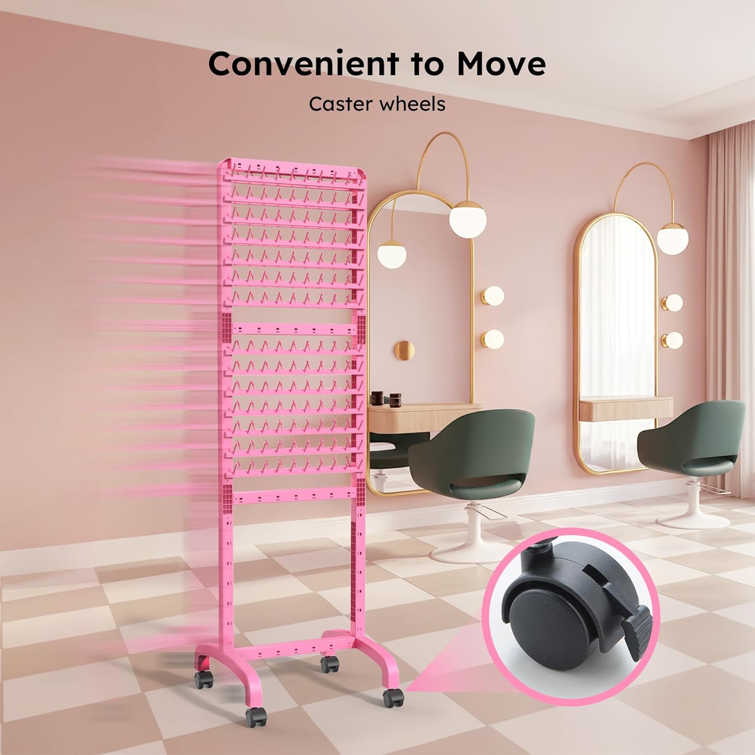 Adjustable Braiding Rack 280 Pegs, 2-Sided Braiding Hair Rack for Braiders, Standing with Wheels, Pink Hair Separator for Stylists