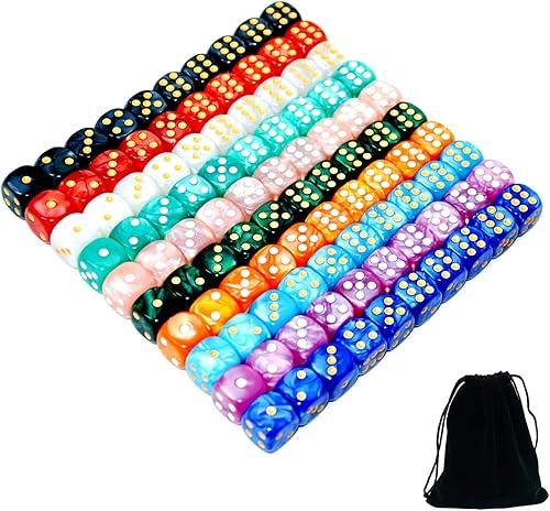 Miniatura 9 de Smartdealspro Paquete de 100 dados de dos colores de ángulo redondo de seis lados con bolsa gratis para Tenzi, Farkle, Yahtzee, Bunco o enseñanza de