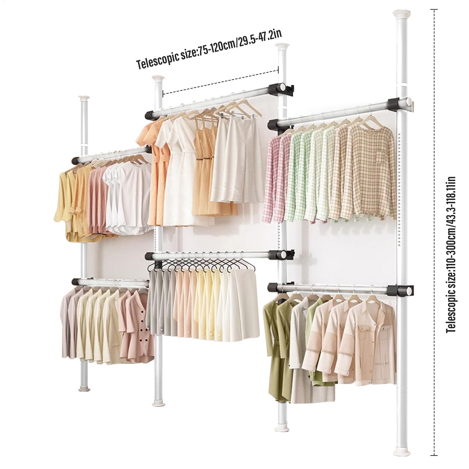 Armarios Abiertos para Dormitorio,Armario Telescópico | Barra para ropa extensible - Perchero resistente, de gabinete montado en la pared para vestidor de dormitorio doméstico