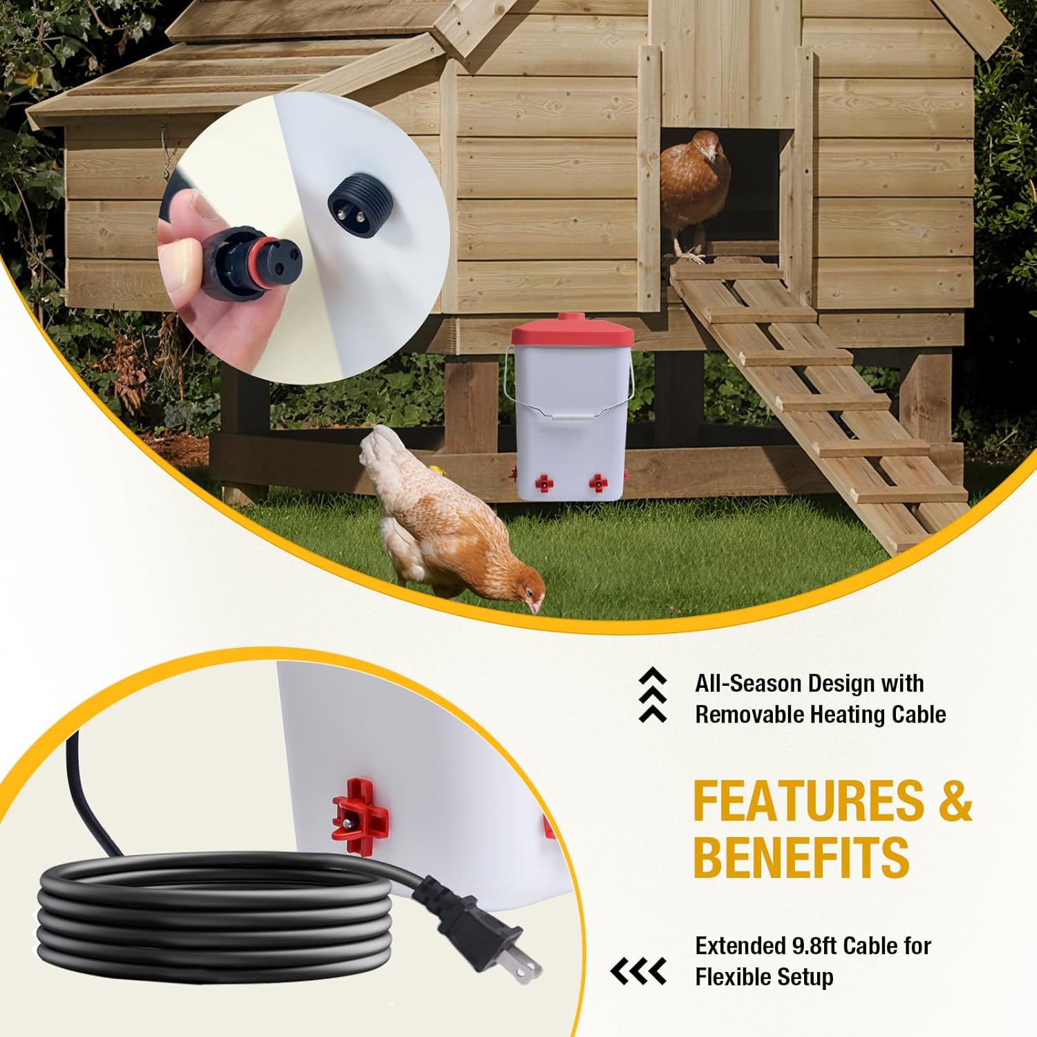 Chicken Brooder Box for Chick Starter Kit Heated Chicken Waterer 3 Gallon