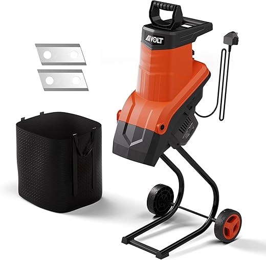AIVOLT 2500W Garden Shredder, Electric Wood Chipper, Crush up to 45mm, 3600rpm Speed, 10m Power Cable, Reversible Steel Blades with Detachable 50L Collection Bag for Garden Debris, Leaves and Branches