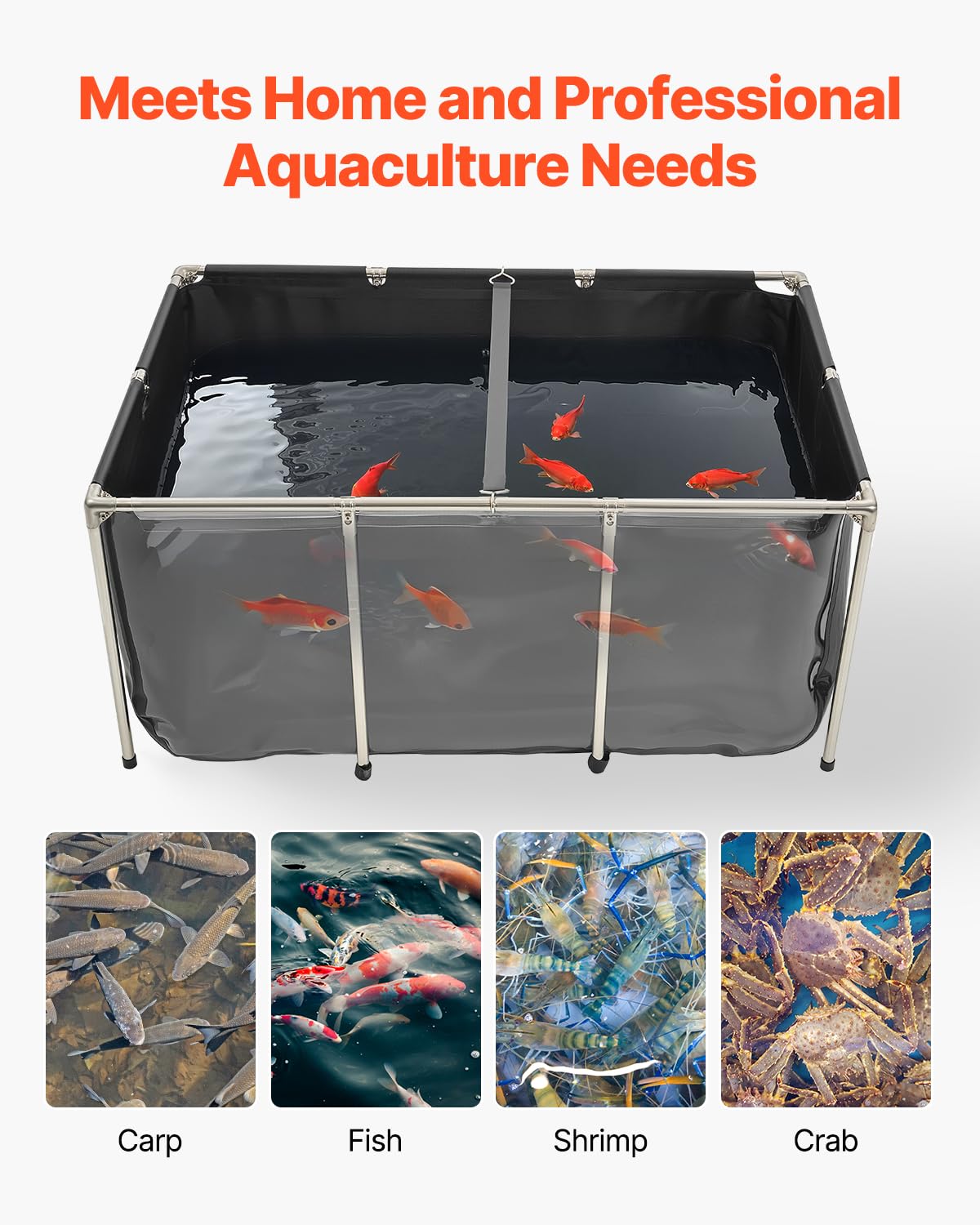 VEVOR Estanque de Lona sobre Suelo 1023,3 L de PVC con Panel de Visualización Transparente Tanque Rectangular 150x100x70 cm para Peces Dorados con Marco de Acero Inoxidable Válvula de Drenaje, Negro