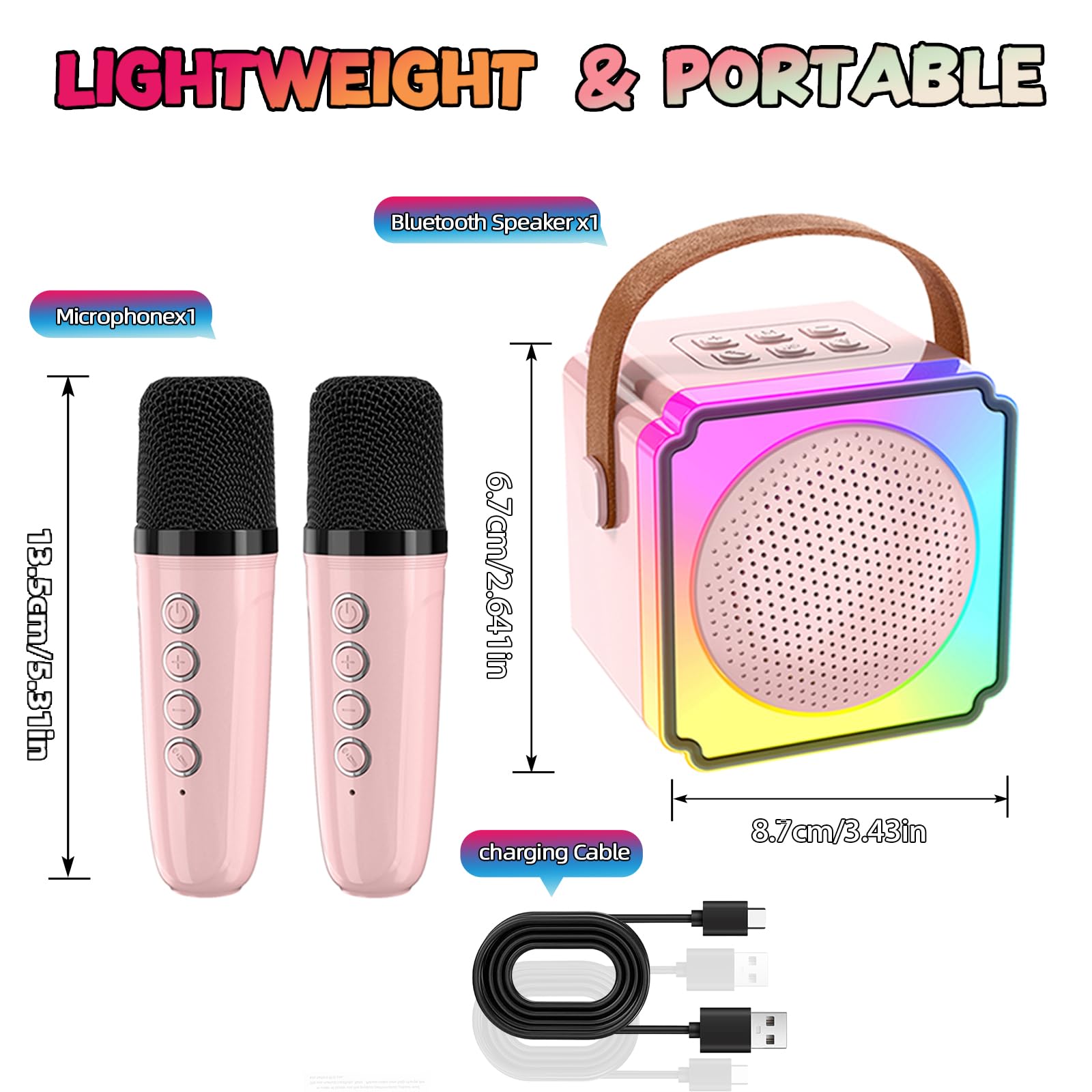 EFAILY Karaoke Machine for Kids, Christmas Birthday Gifts Toys Portable Bluetooth Speaker with 2 Wireless Microphones, Mini Karaoke Machine with LED Light for 4-12+ Years Old (Pink)