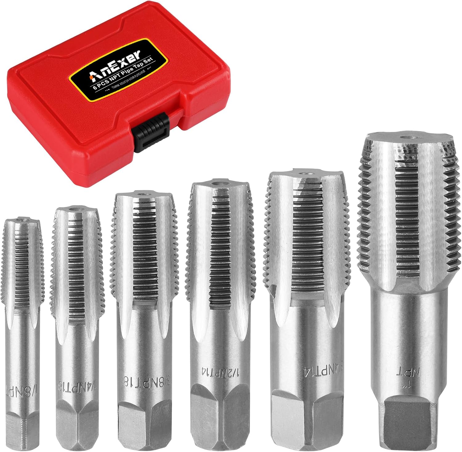 AnExer 6 PCS NPT Pipe Tap Set, 1", 3/4", 1/2", 3/8", 1/4", 1/8" NPT Tap