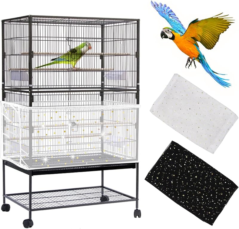 Capa para Gaiola de Aves em Malha de Nylon com Ajuste e Paetês Estrelas, Daoeny, Pacote com 2