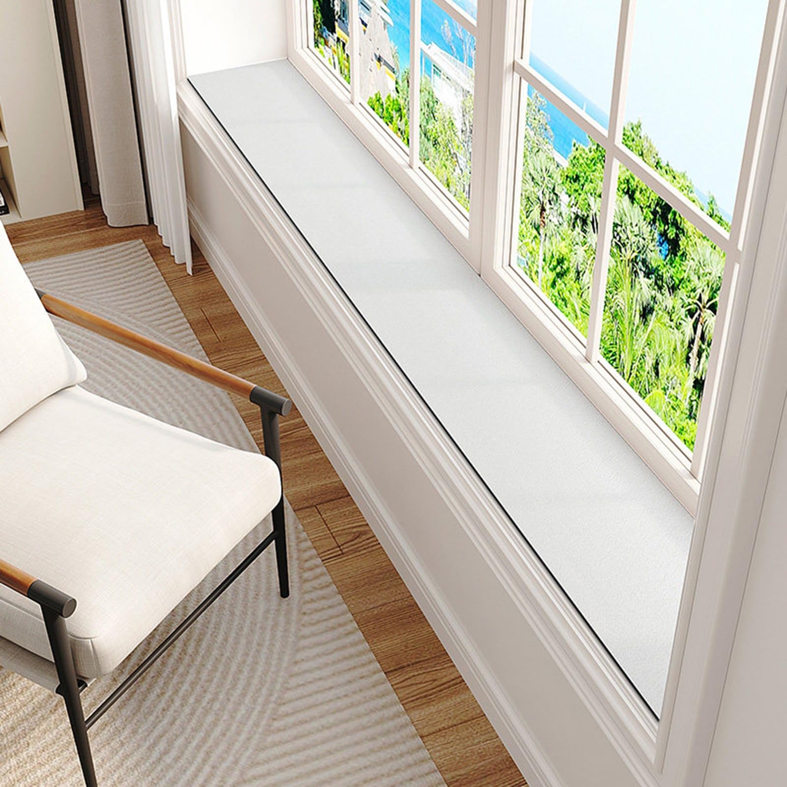 Housse rebord fenêtre absorbante et tapis d'appui de fenêtre découpable blanc 120x40cm