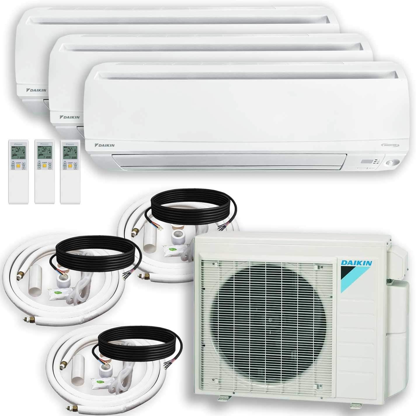 DAIKIN (3 Zone) 3MXS Multi-Zone Air Conditioner Heat Pump System with Maxwell 15 ft. Installation Kit + Wall Bracket (9000 + 9000 + 9000 BTU)