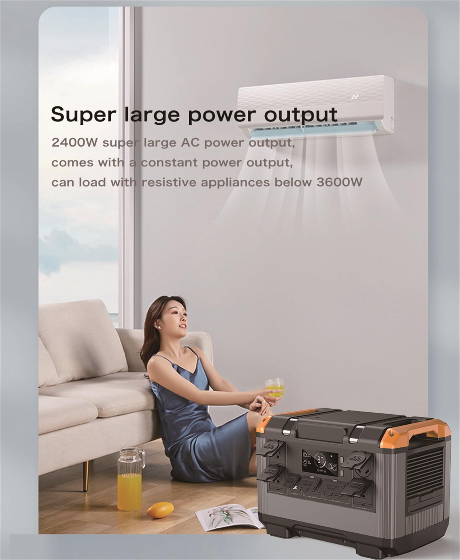Centrale électrique Portable 2400 W, générateur de Centrale électrique Solaire 630 000 mAh/2 016 Wh avec Batterie LiFePo4, Sortie CA 110 V/220-230 V, pour Camping en Plein air à la