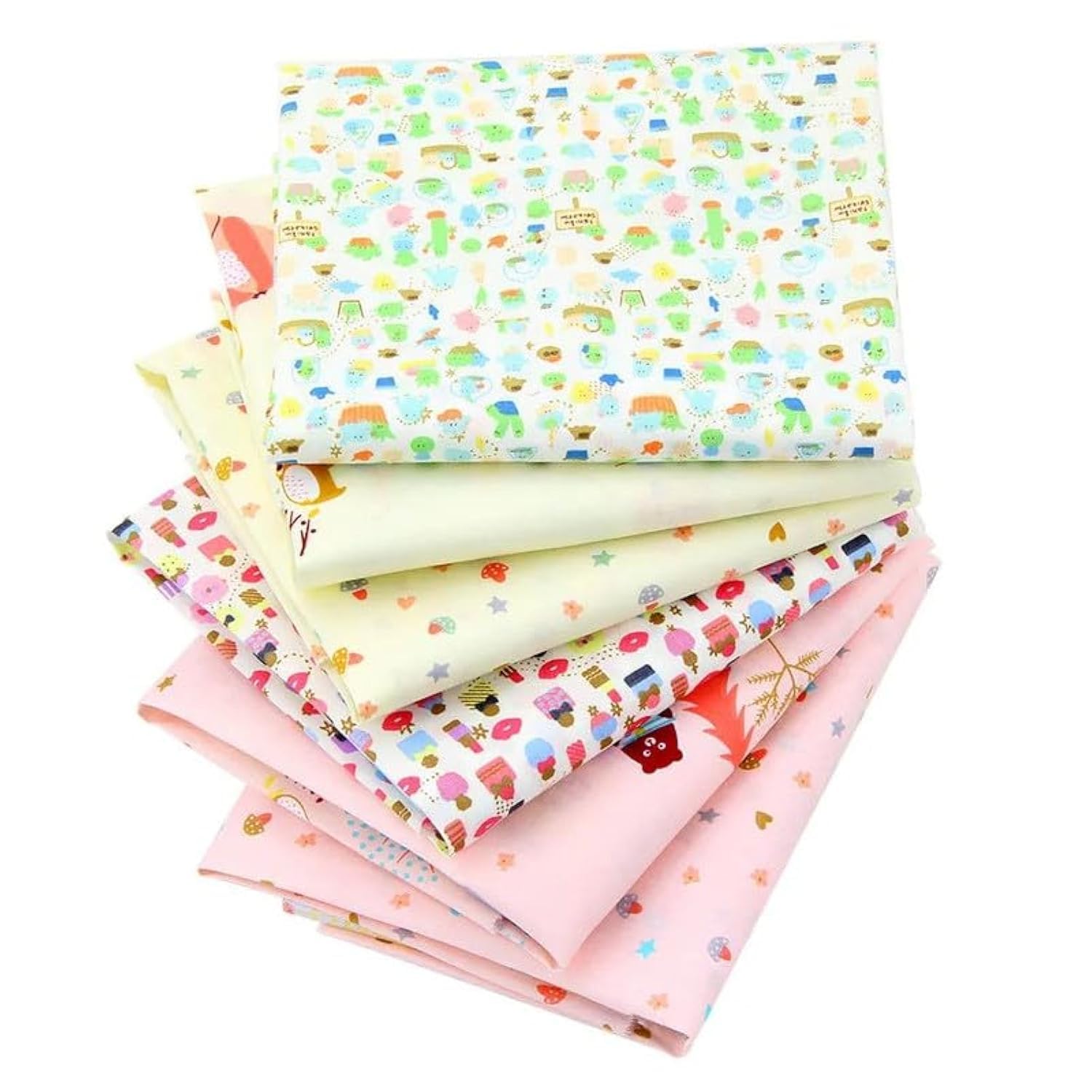 CraftsFabrics 6pcs/Lot 40x50cm Cartoon Animals Fat Quarters Twill Printed 100% Cotton Fabric for Children's Quilting, Scrapbooking, Patchwork