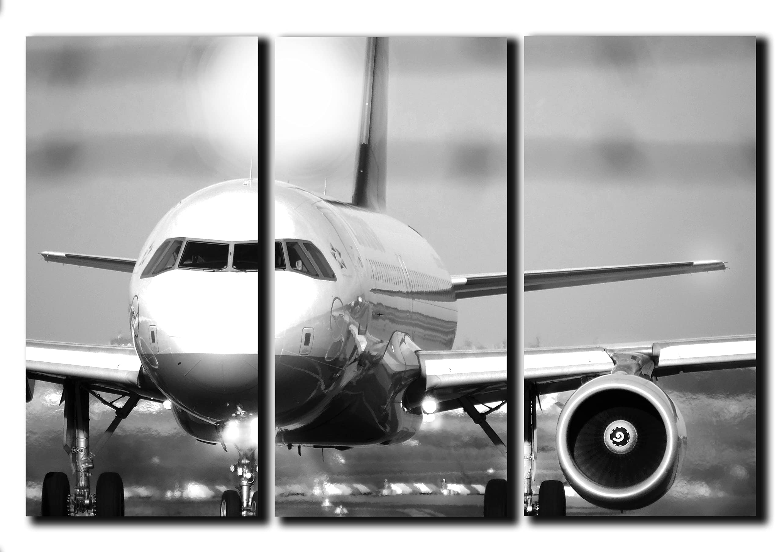 Big 3 Piece Airplane Airbus A-320 Wall Art Decor Picture Painting Poster Print on Canvas Panels Pieces - Aviation Theme Wall Decoration Set - Aircraft Wall Picture for Nursery 22 by 33 in