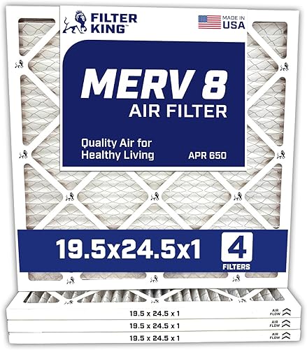 Filter King Filtros de aire de 19.5 x 24.5 x 1  Paquete de 4  Filtro plisado MERV 8 HVAC para horno de CA