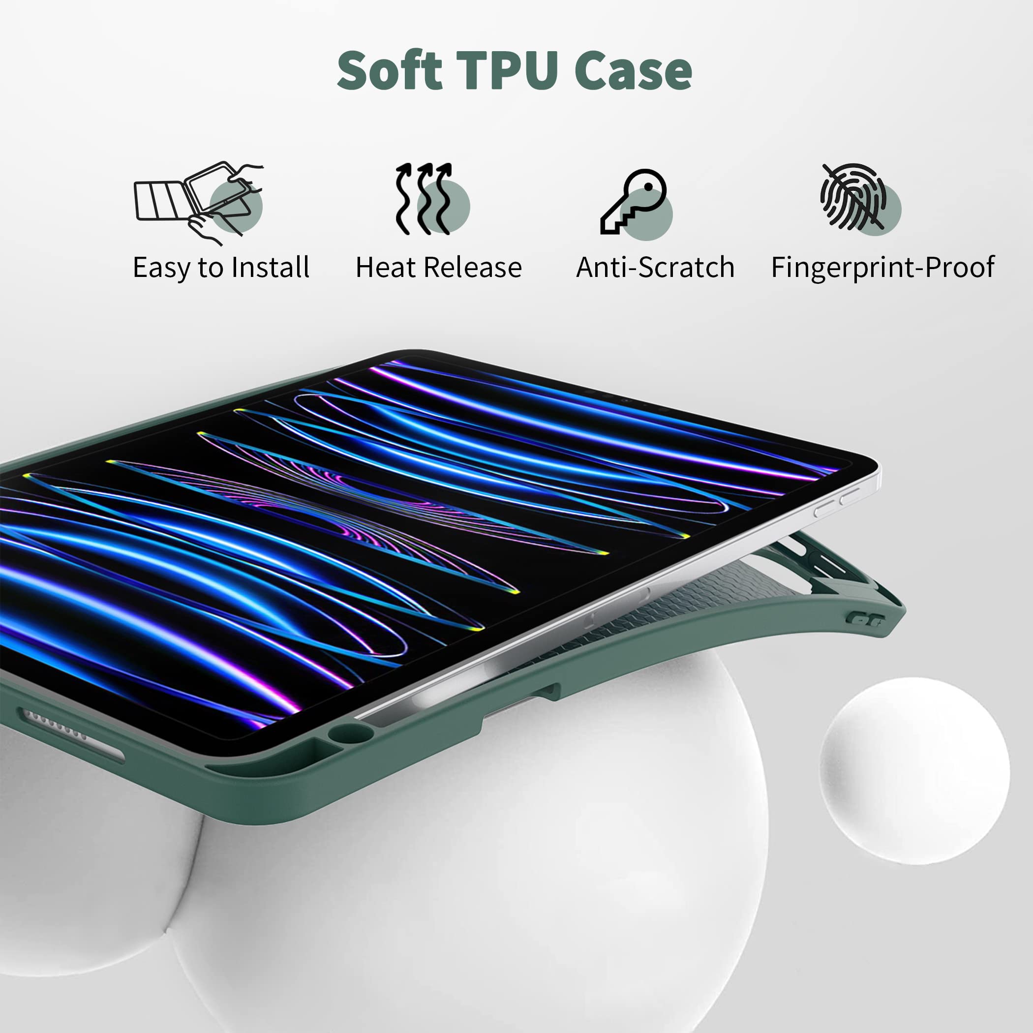 4UBonLife Custodia per iPad Pro 11 pollici 2022/2021/2020/2018 con Portapenne, Cover Tablet Sottile Leggera con Traslucido Retro in Morbido TPU, Supporta la Ricarica di Pencil 2a Gen, Blu Scuro