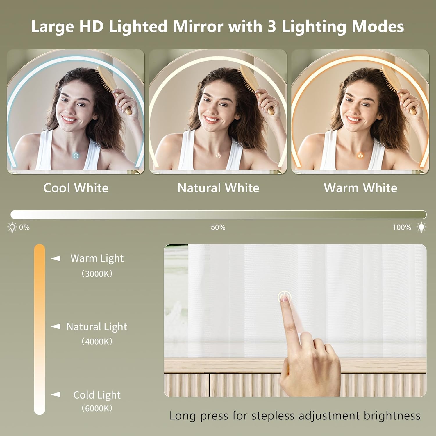 Vanity Desk w/5x Magnifying Mirror, Fluted Makeup Vanity w/Mirror and Lights, Glass Top Vanity, Dressing Table w/Power Outlet & Drawers, Adjustable Shelves for Bedroom, Women & Girls, Natural