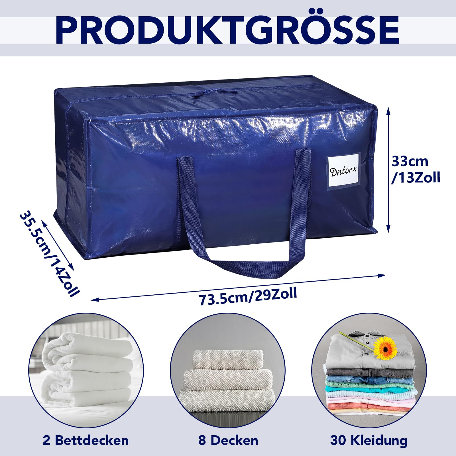 Dntorx 4 Stück 90L Heavy-Duty Umzugstaschen Aufbewahrungstasche Groß, Blau - Image 2