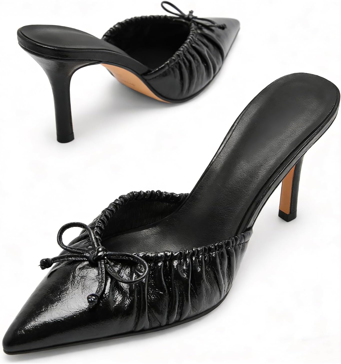 Kitten Heels for Women Bow Pointed Toe Heel Dressy Slip on Mules Trendy Sexy Stiletto Pumps Shoes - Image 4