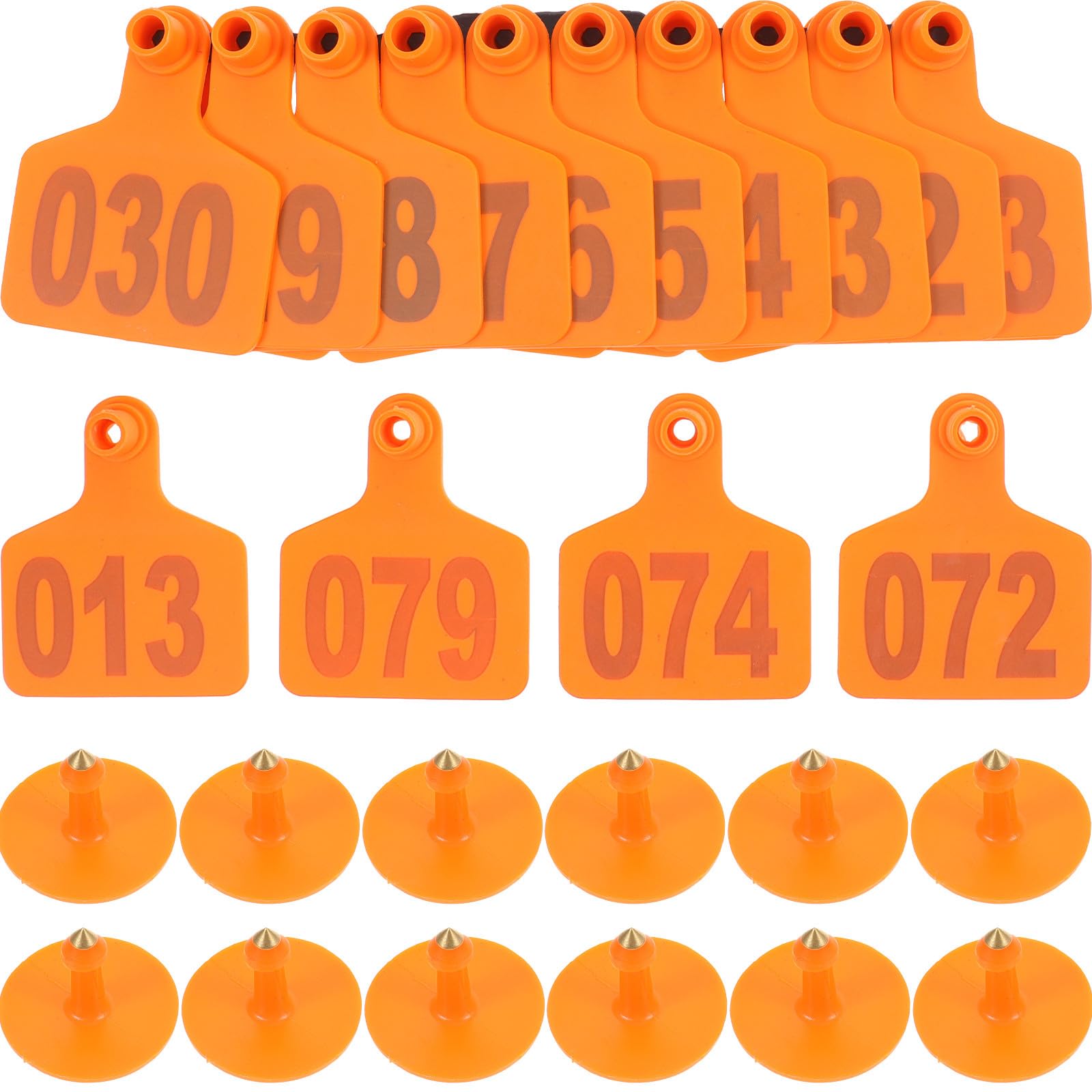 KESYOO 100 etichette per orecchie di bestiame arancione con numero, in plastica resistente, di piccole dimensioni, per mucche, pecore e maiali, adatte per l'identificazione e la gestione in fattoria e