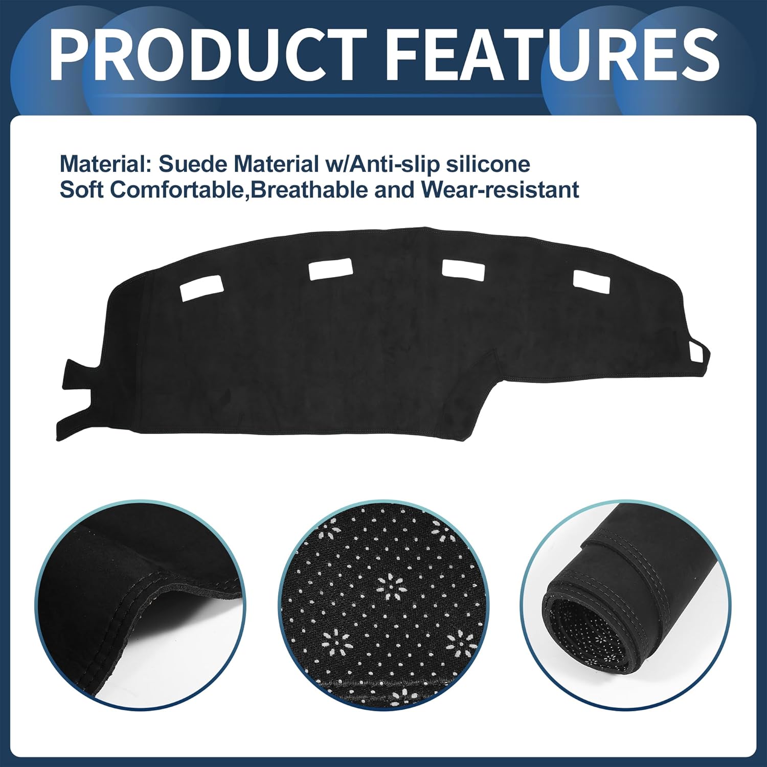 Dash Cover, Center Console Non-Slip Dashboard Carpet Mat for Dodge for Ram 1994-1997 Suede Black,1Pc