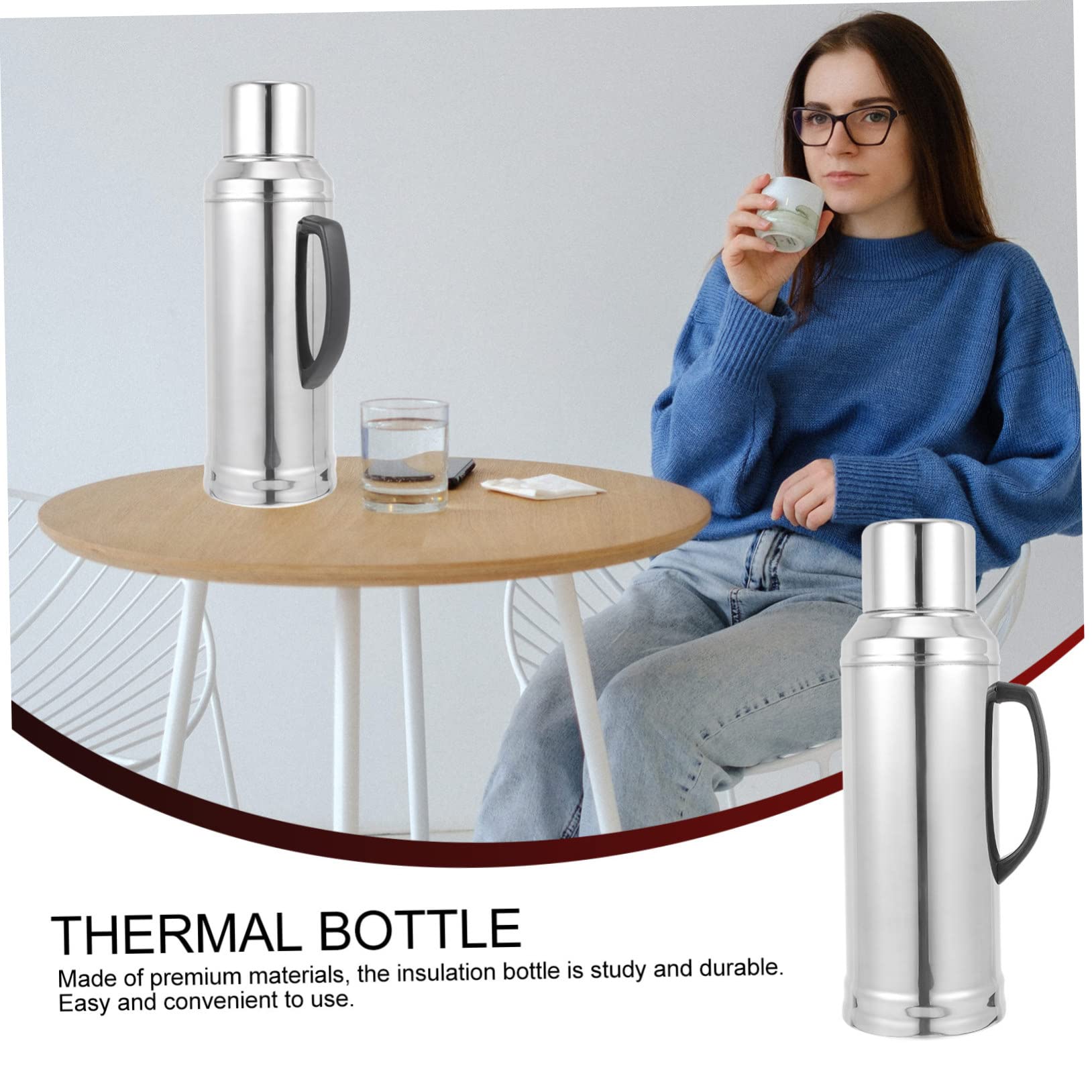 Amosfun Edelstahl Thermoskanne mit Glas innenkolben Doppelwandige Isolierflasche Warmhalteflasche für Haushalt Bpa frei Praktische Vakuum Trinkflasche für Heiße Getränke und Tee