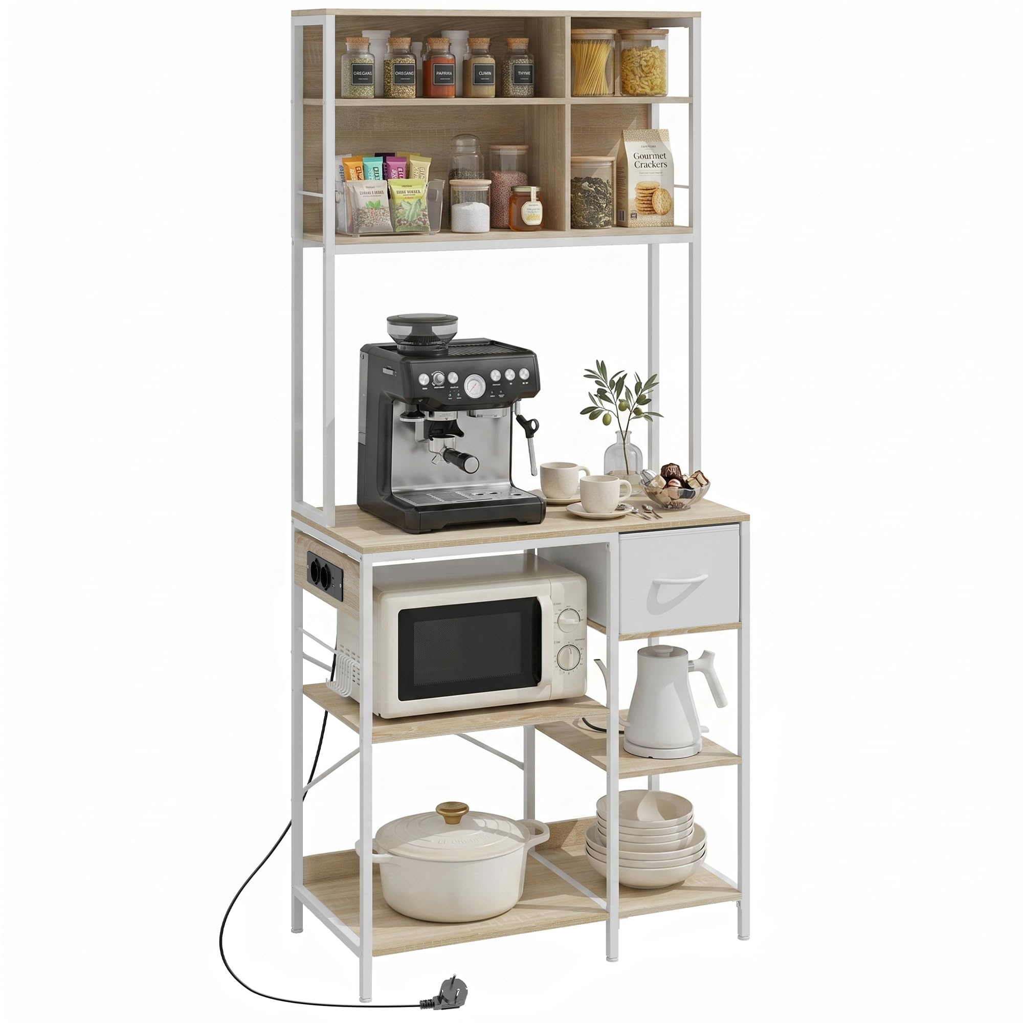 HOMCOM Estantería de Cocina con Enchufes y Puertos USB 80x40x181 cm Roble