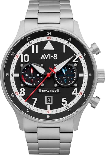 AVI-8 Men's 43.5mm Hawker Hurricane Carey Dual Time Night Reaper Limited Edition Watch with Leather Strap AV-4088