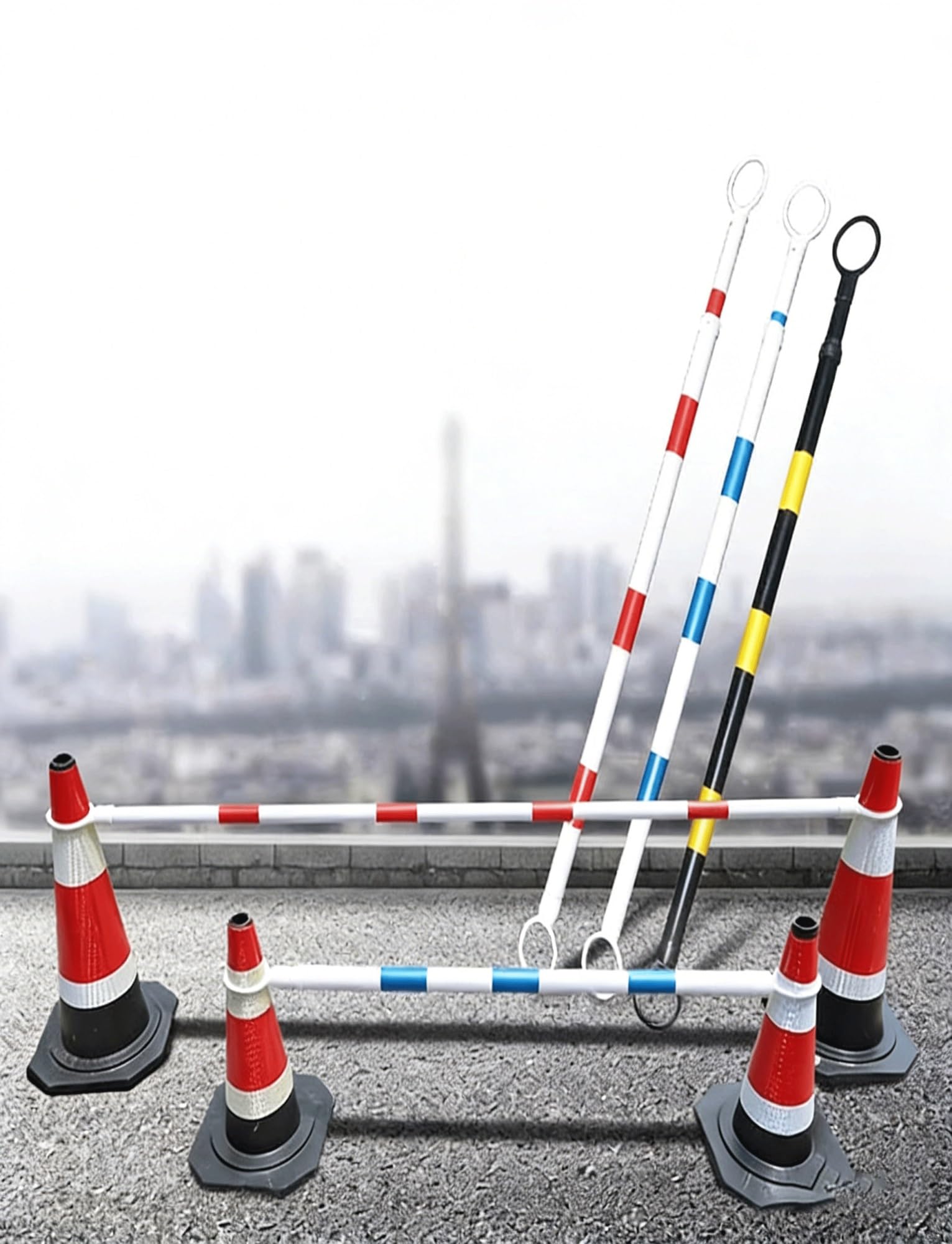 Barre de sécurité routière extensible pour balisage de parking et travaux - Lot de 15